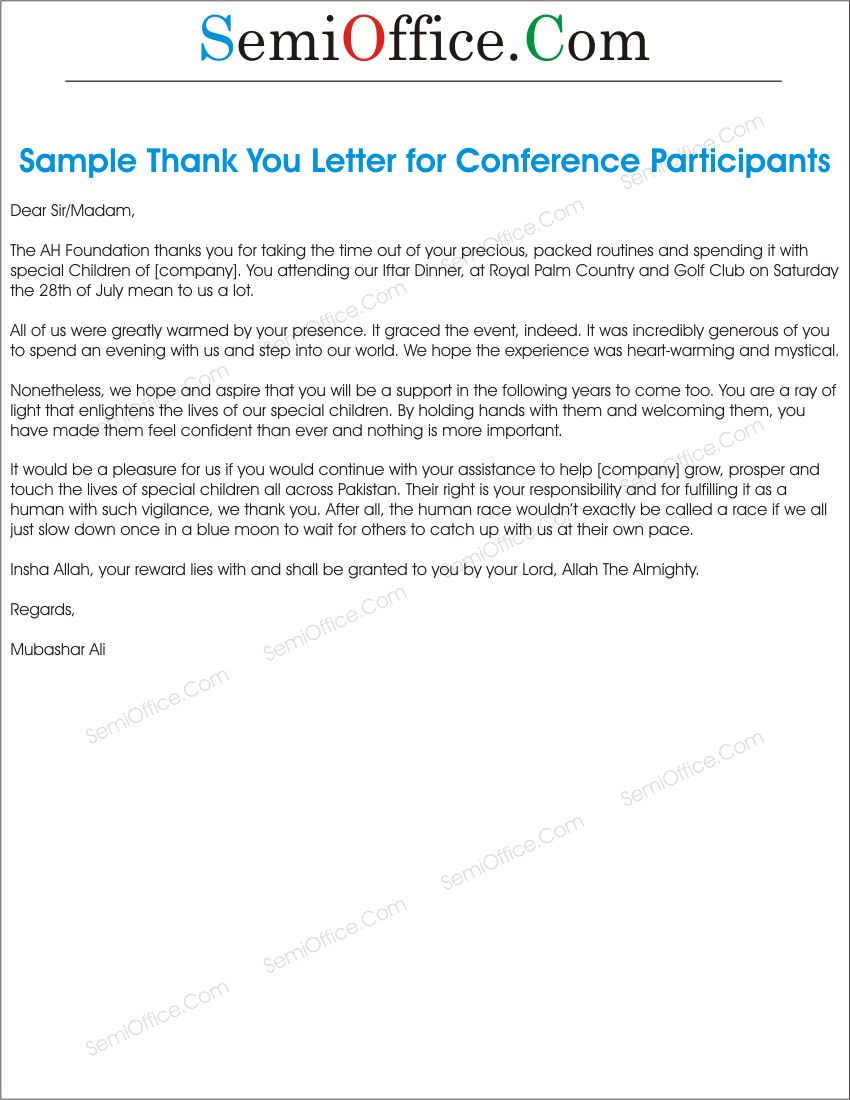 What should you include in a professional event thank you letter?