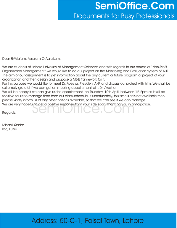 Seeking Appointment Letter Sample For Meeting