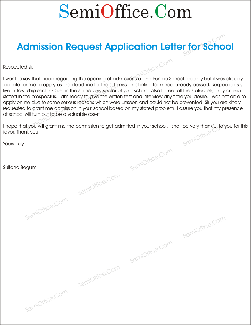 How to write a application letter for school admission