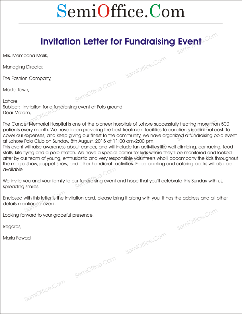Fundraising Event Invitation Letter Sample