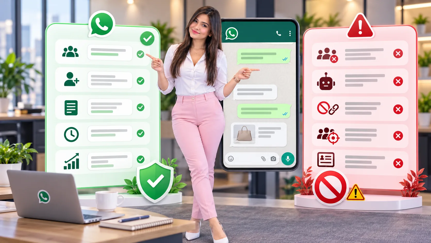 WhatsApp marketing message limit guide showing safe permission-based messaging versus risky bulk messaging