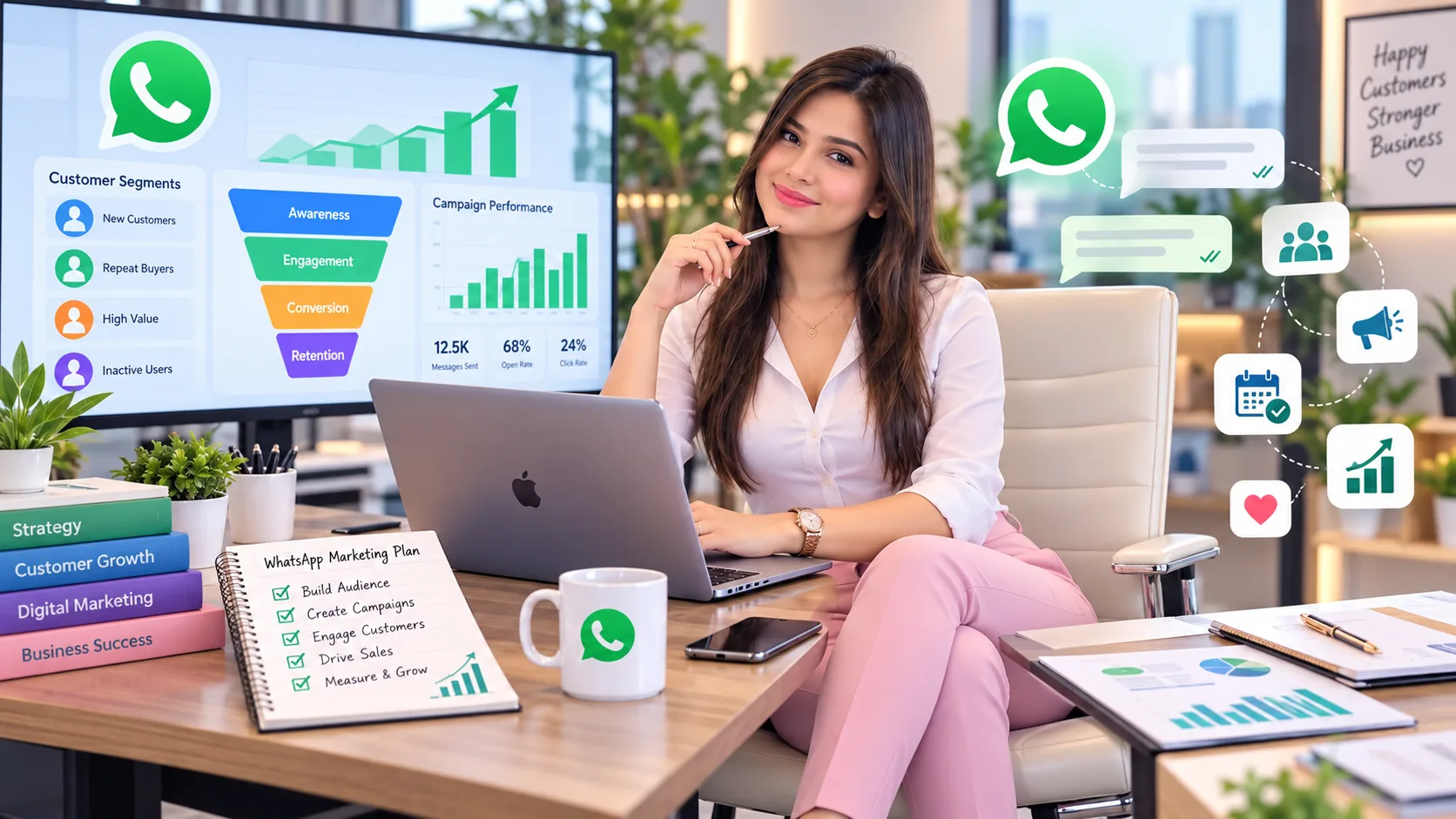 WhatsApp marketing cost planning with customer segments, campaign analytics and business strategy
