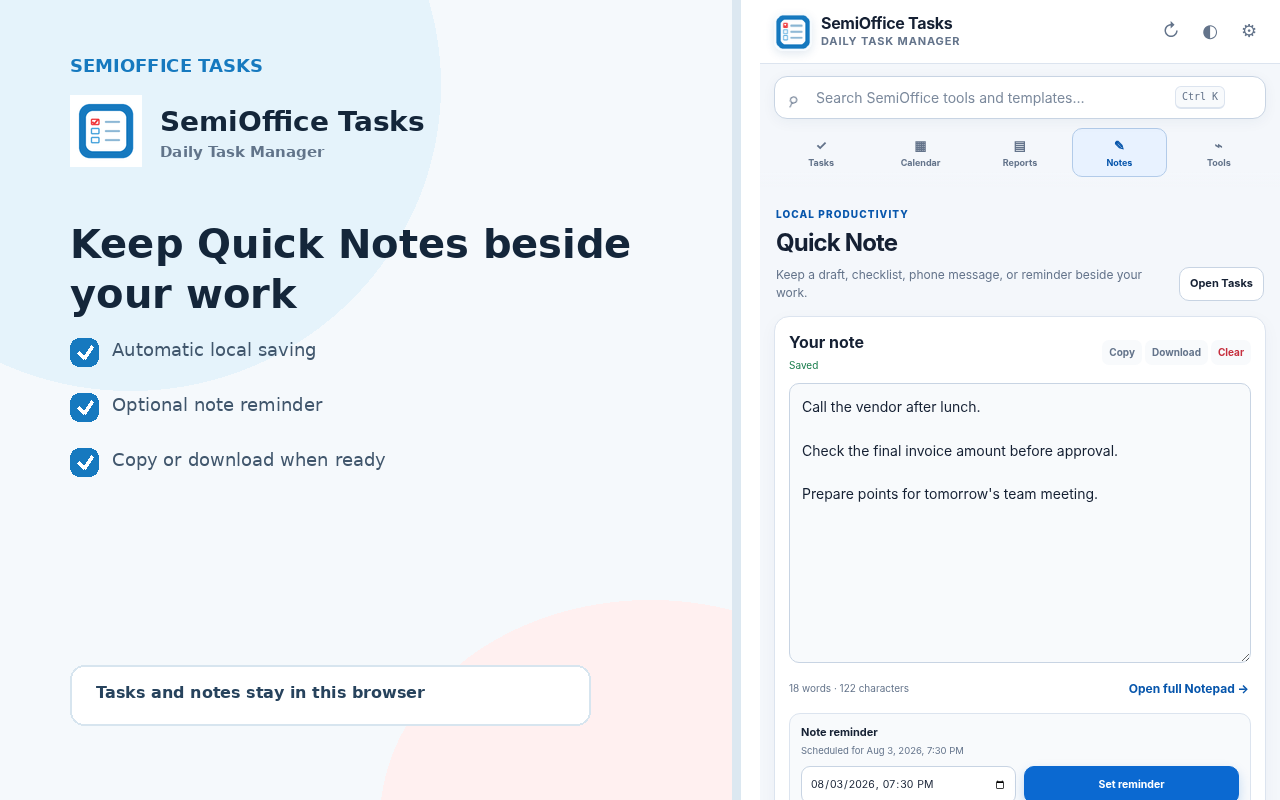 SemiOffice Tasks Quick Note