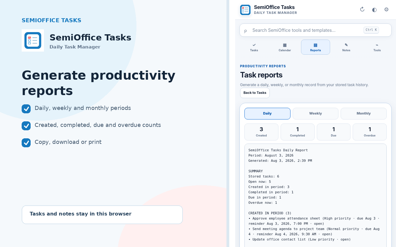 SemiOffice Tasks productivity reports