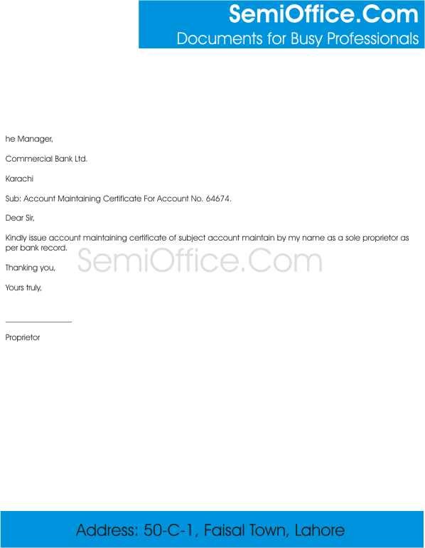 Account Maintaining Certificate Letter