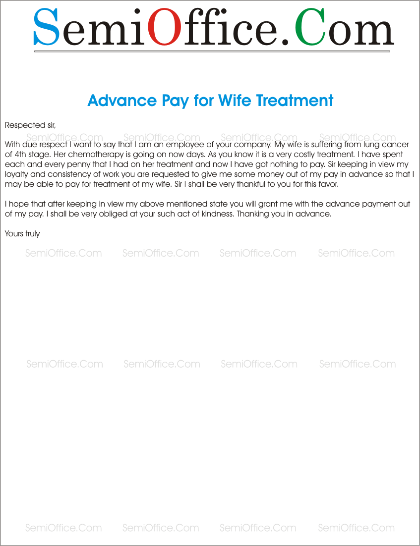 Advance Salary for Wife's Treatment from Company
