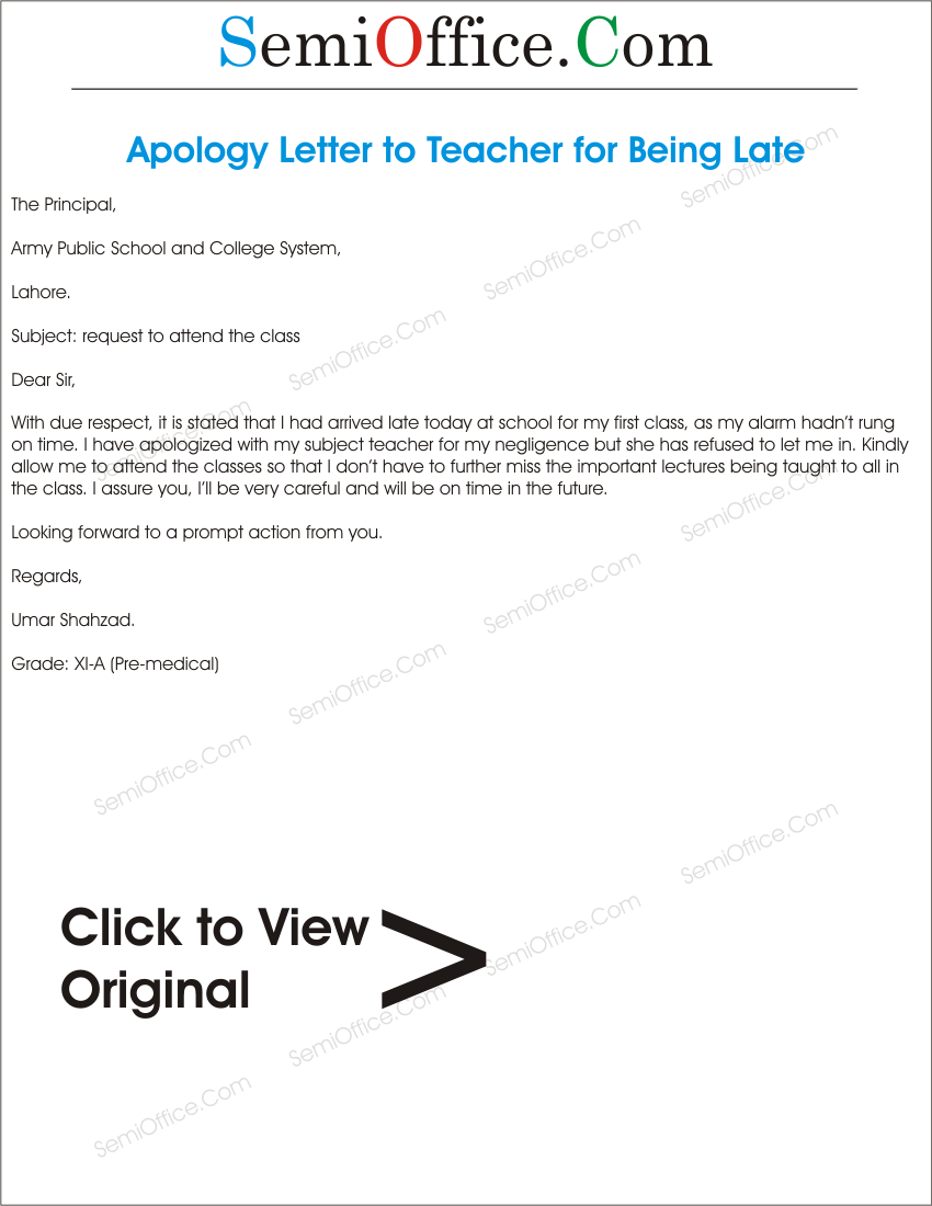Apology Letter to Teacher for Being Late
