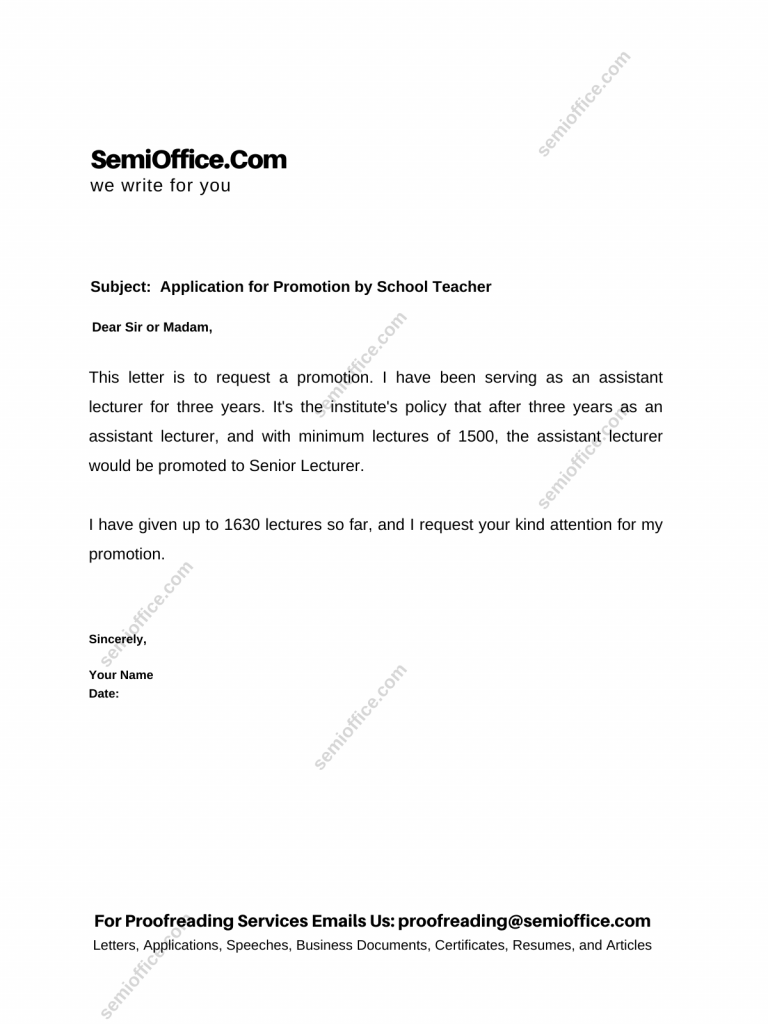 Application for Promotion by School Teacher