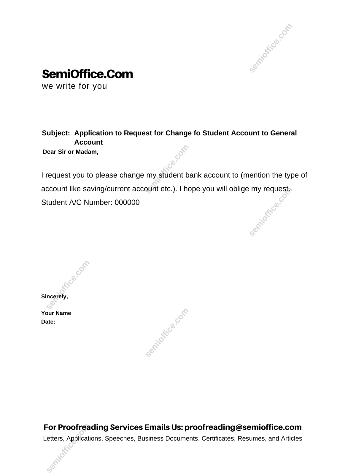 Application to Request for Change fo Student Account to General Account