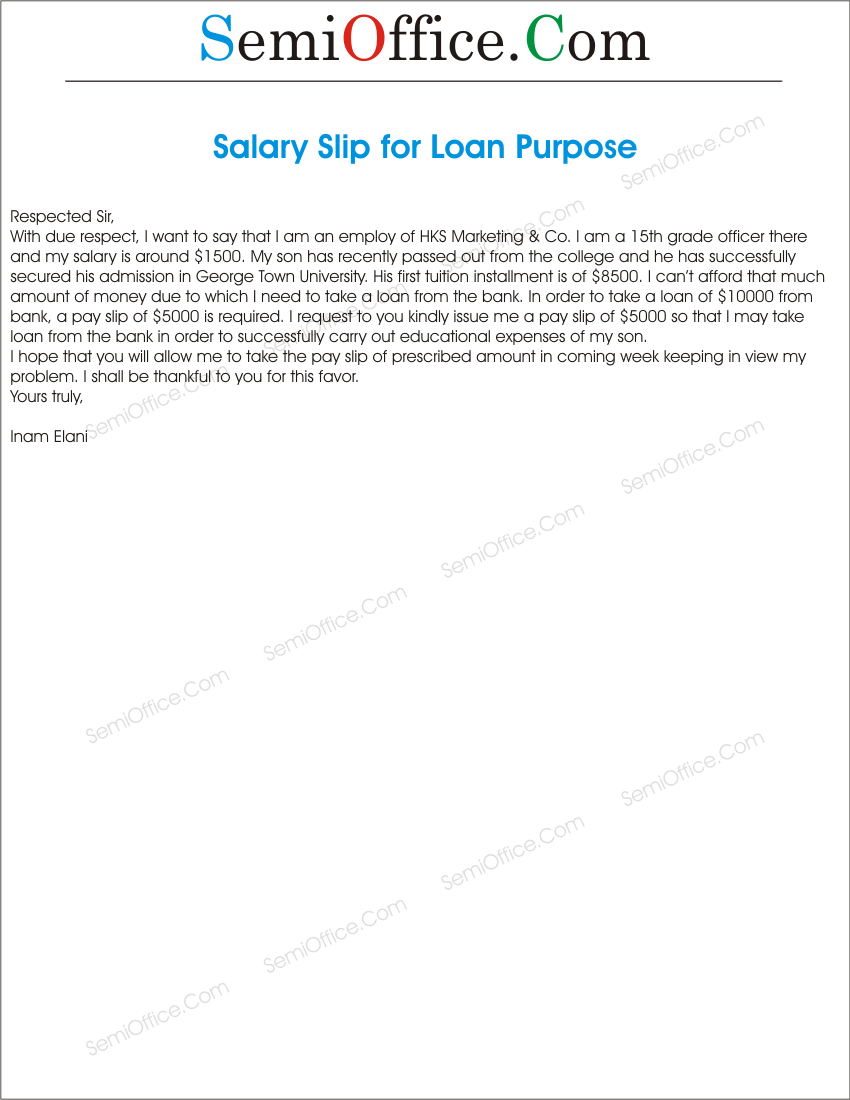 Application for Salary Slip for Loan Purpose