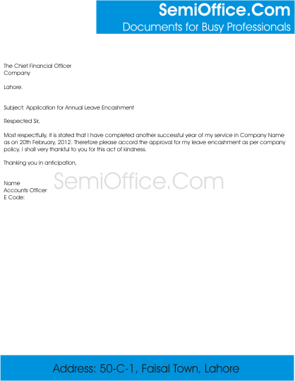 Application for Annual Leave Encashment