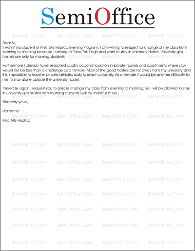 Application for Change of Class Time
