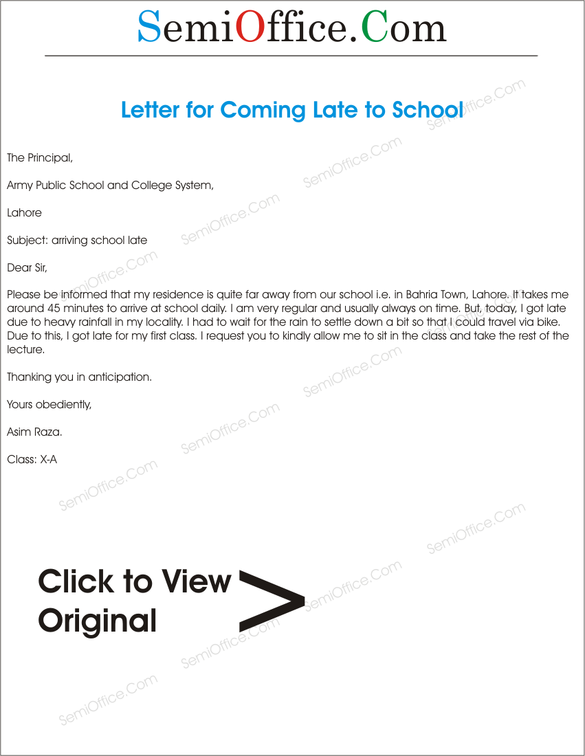 Application for Coming Late to School (Apology Letter)