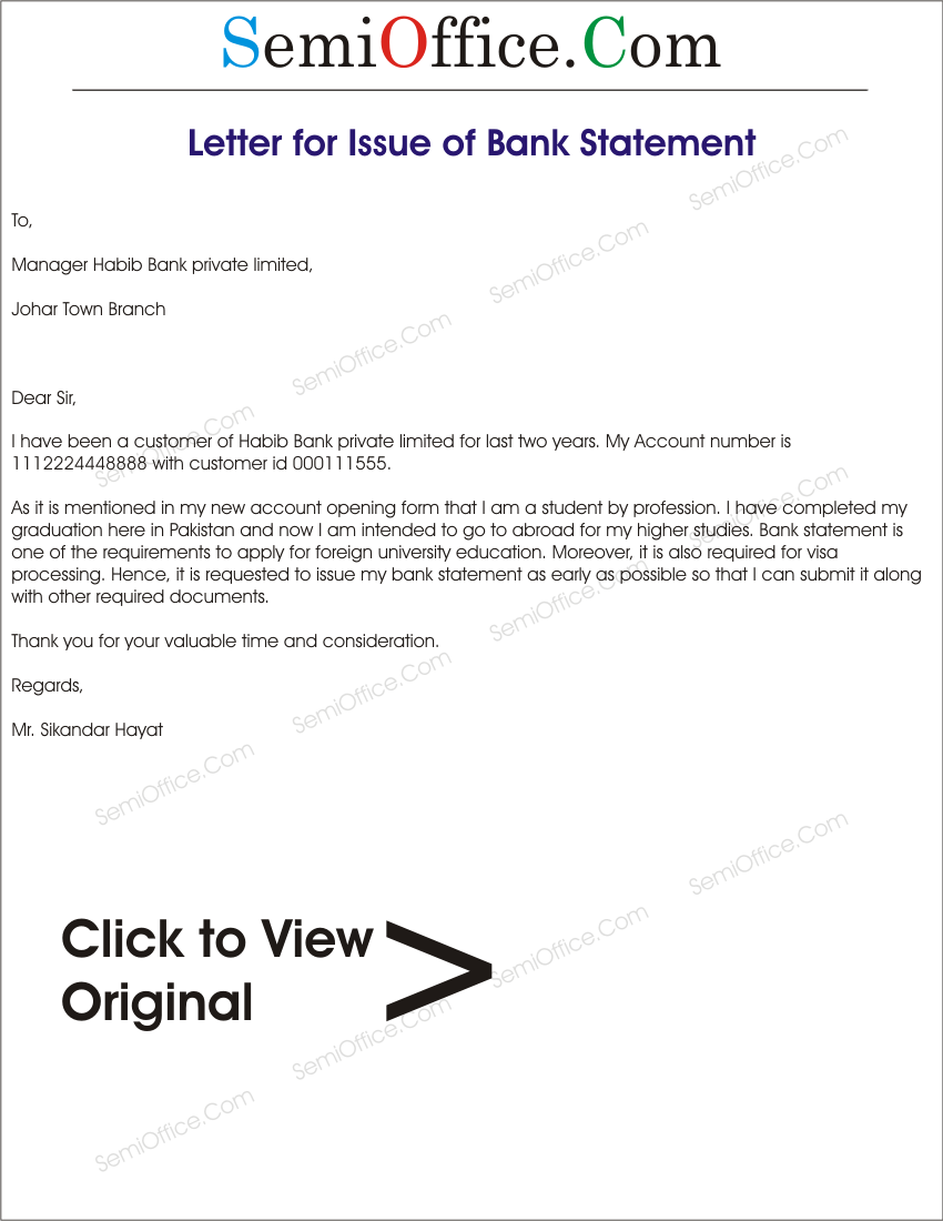Application for Issuance of Bank Statement
