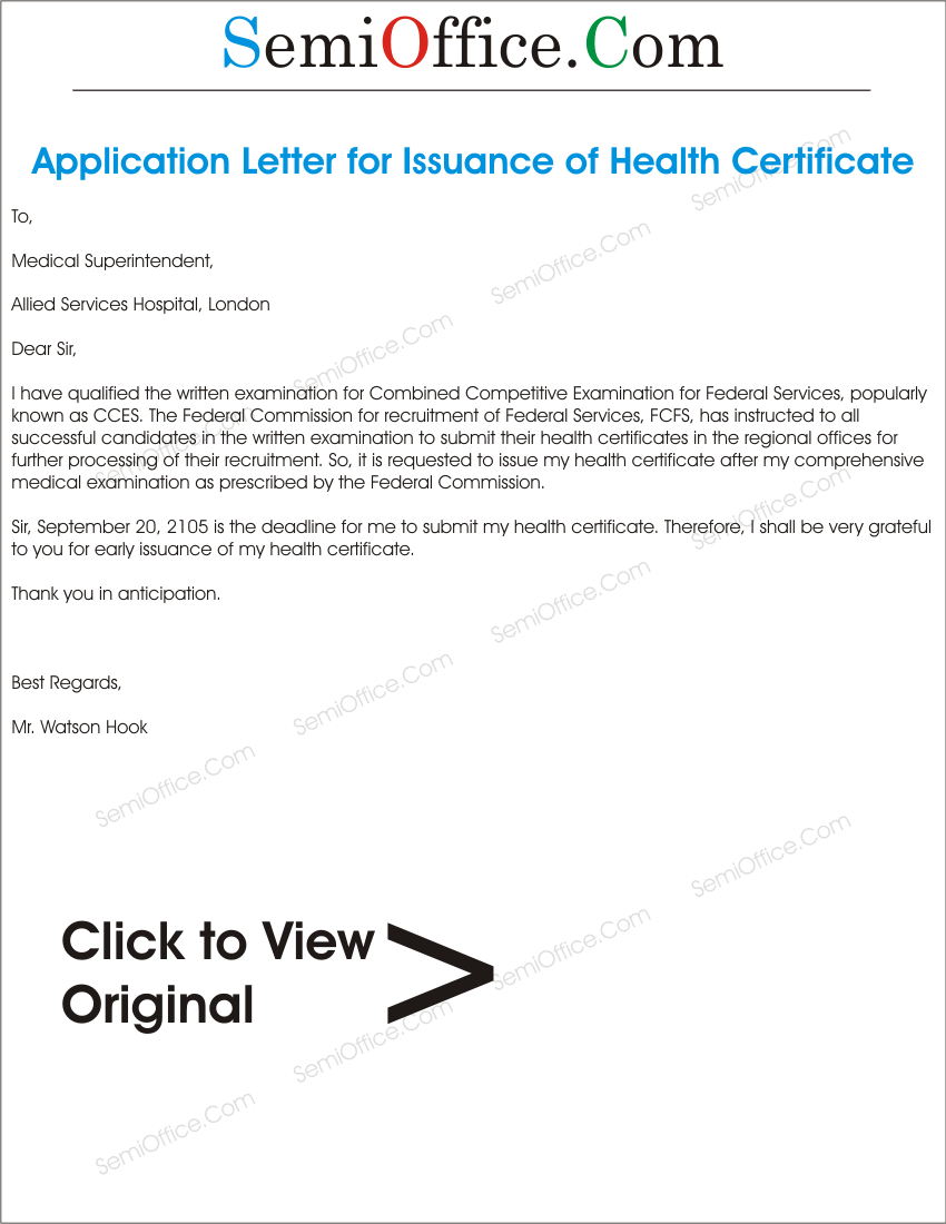 Application for Issuance of Health Certificate