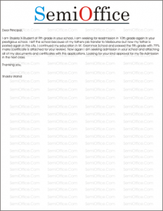 Application for Readmission Sample for Students