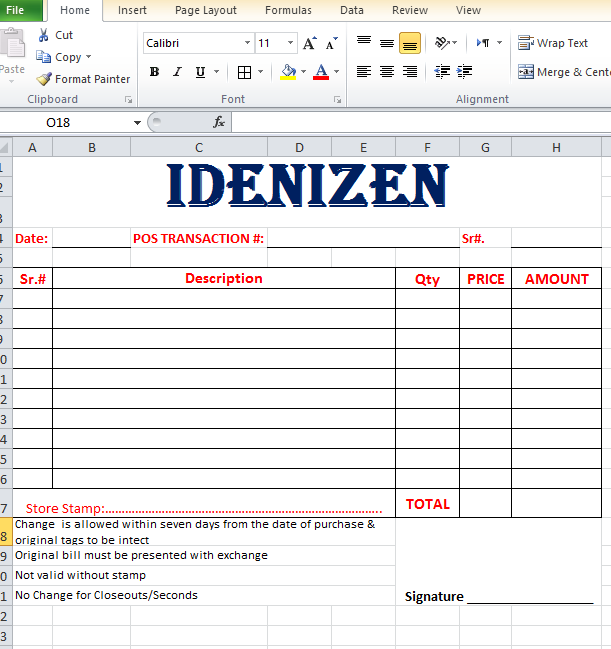 Cash Bill of Sale Template in Excel