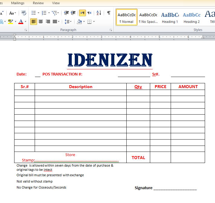 Cash Bill of Sale Template in Word