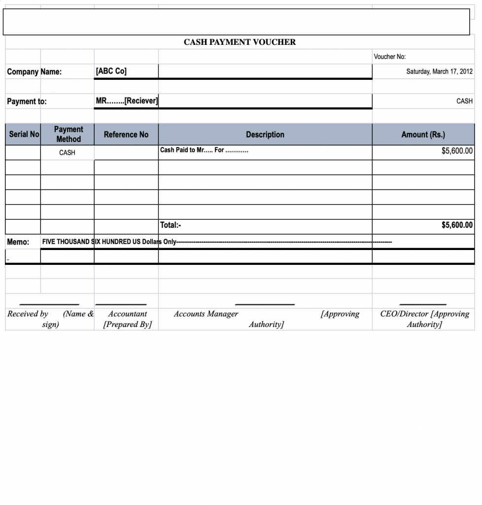 Payment Voucher Format in MS Excel Free Download by SemiOffice.Com