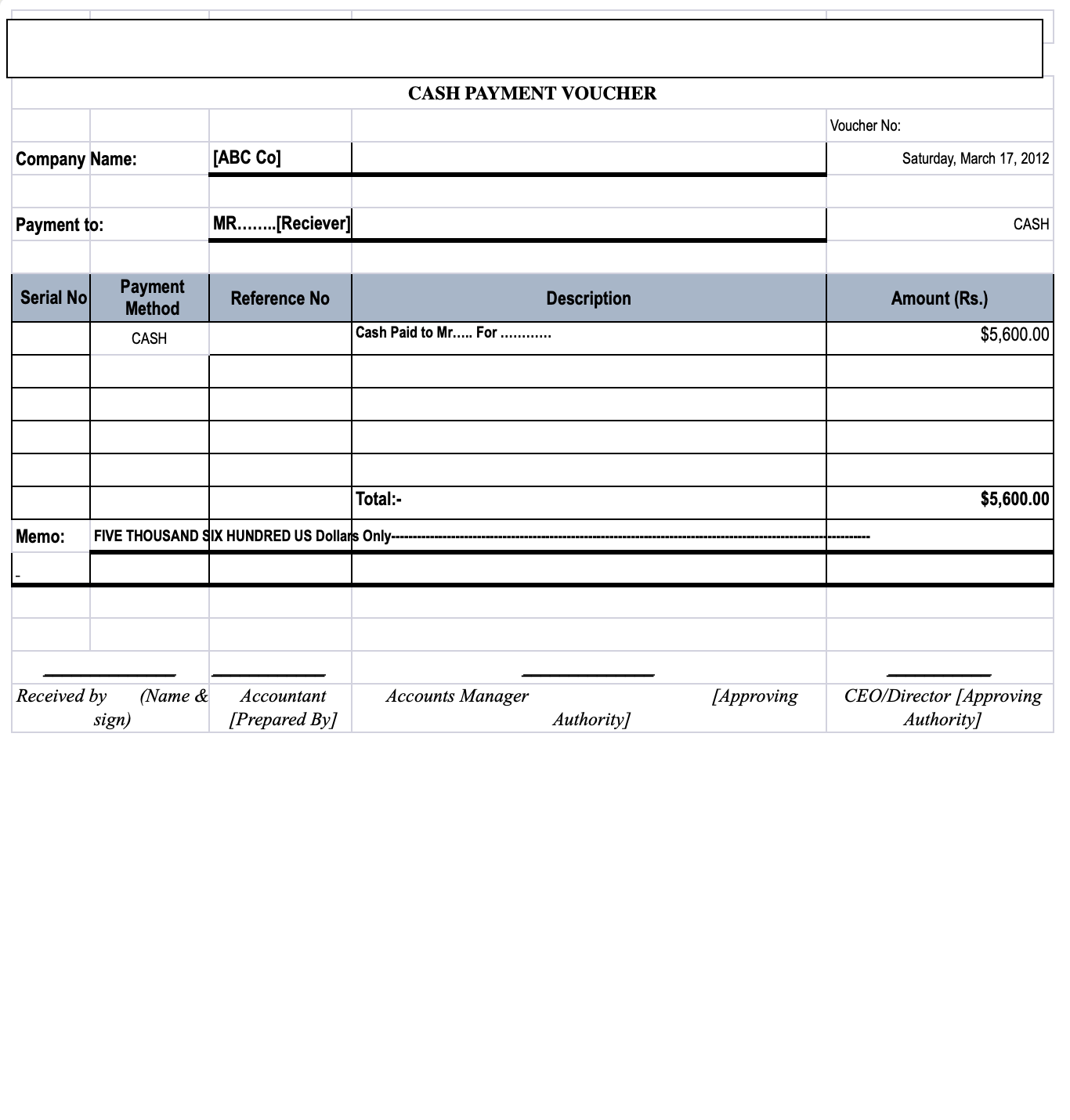 Payment Voucher Format in MS Excel Free Download by SemiOffice.Com