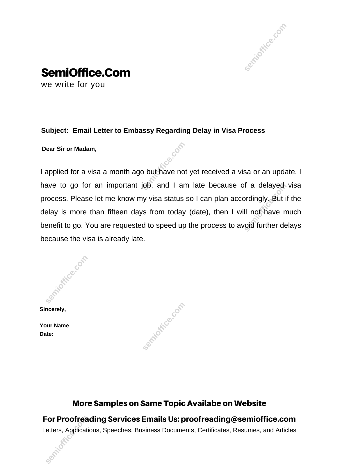 Email Letter to Embassy Regarding Delay in Visa Process