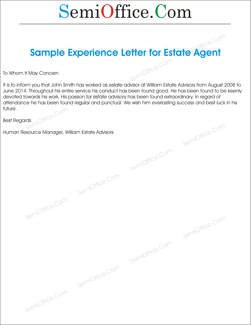 Experience Letter From Estate Agency