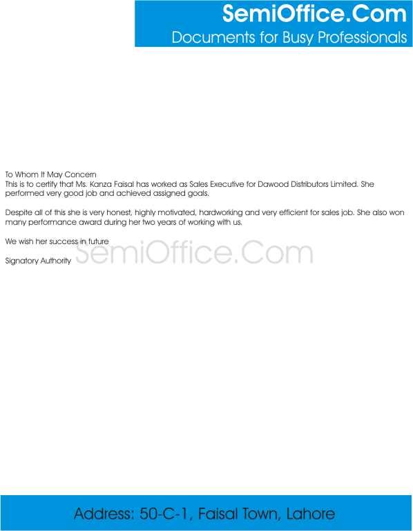 Experience Letter for Sales Executive and Other Sales Positions