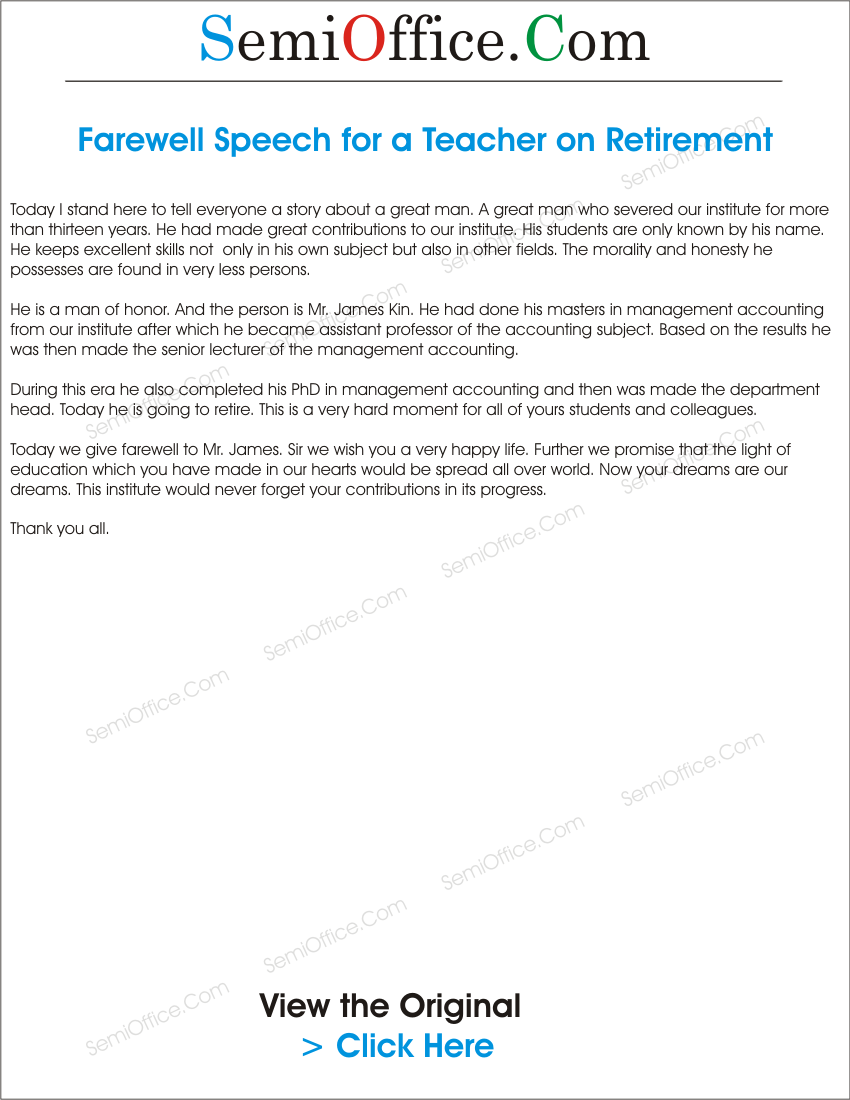 Farewell Speech for a Teacher on Retirement