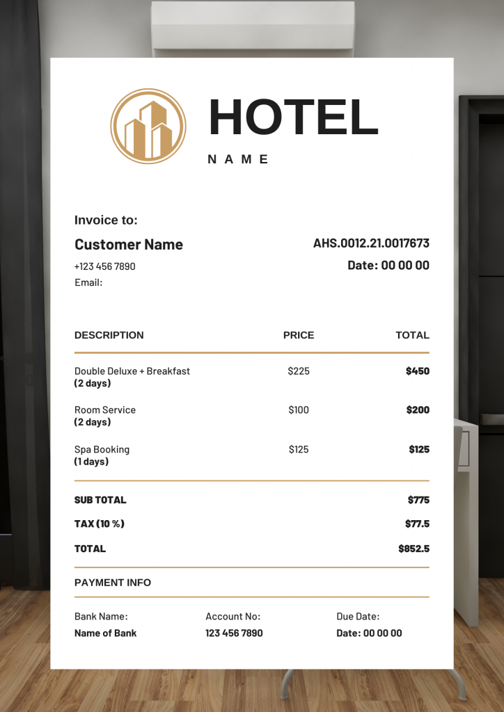 Sample Hotel Bill Template with Night Stay and Room Booking