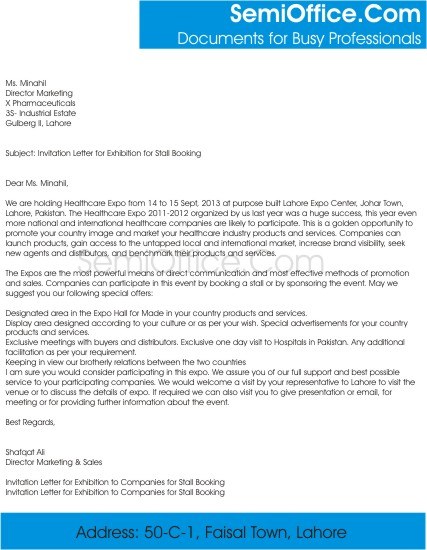 Invitation Letter for Exhibition to Companies for Stall Booking