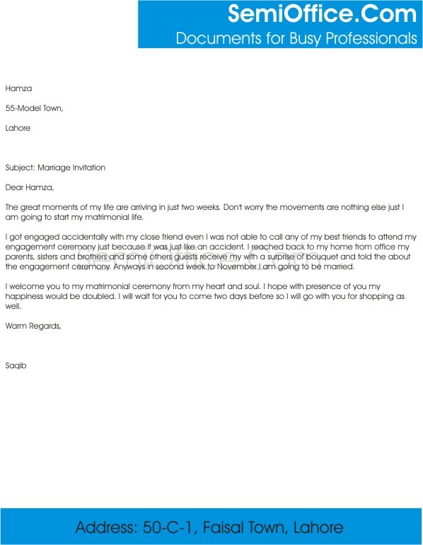 Invitation Letter for Marriage to Friends