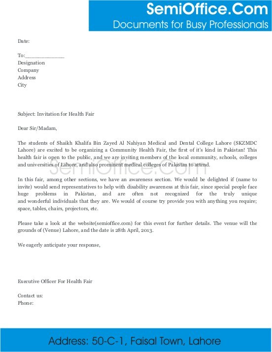 Invitation Letter for Health Fair in Medical University