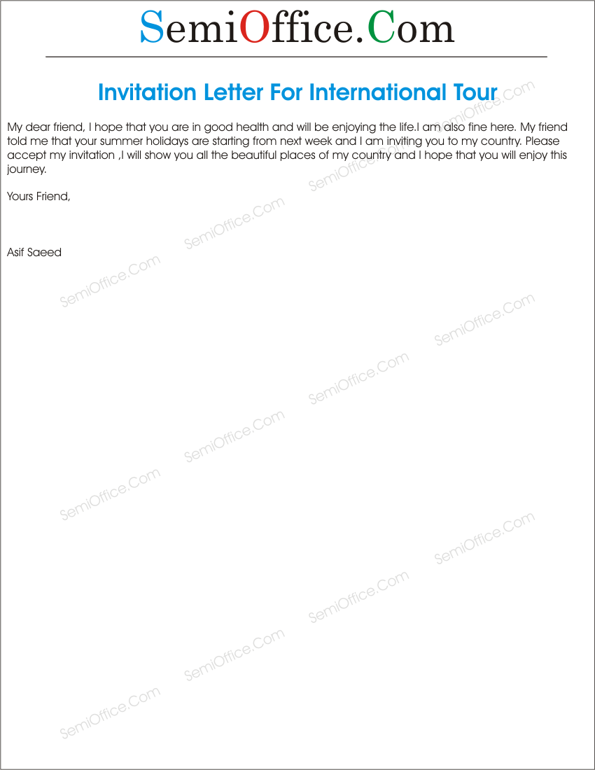 Invitation Letter to My Friend From Another Country