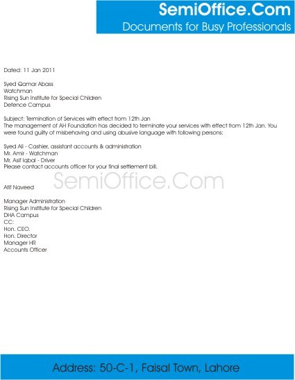 Job Termination Letter Format