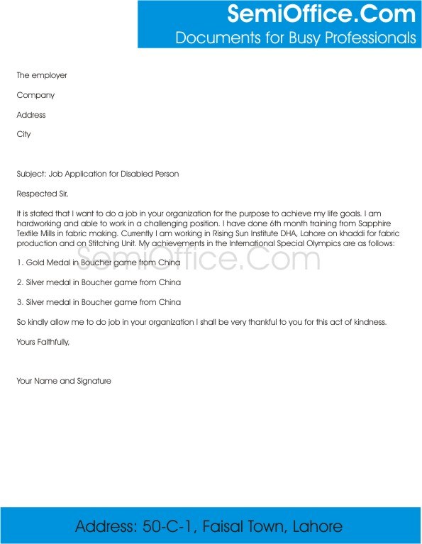 Job Application for Disabled, or Special Person