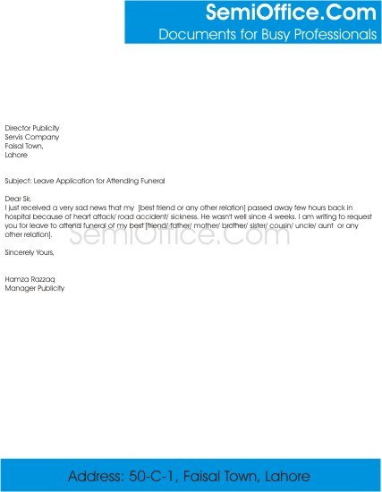 Leave Application for Attending Funeral