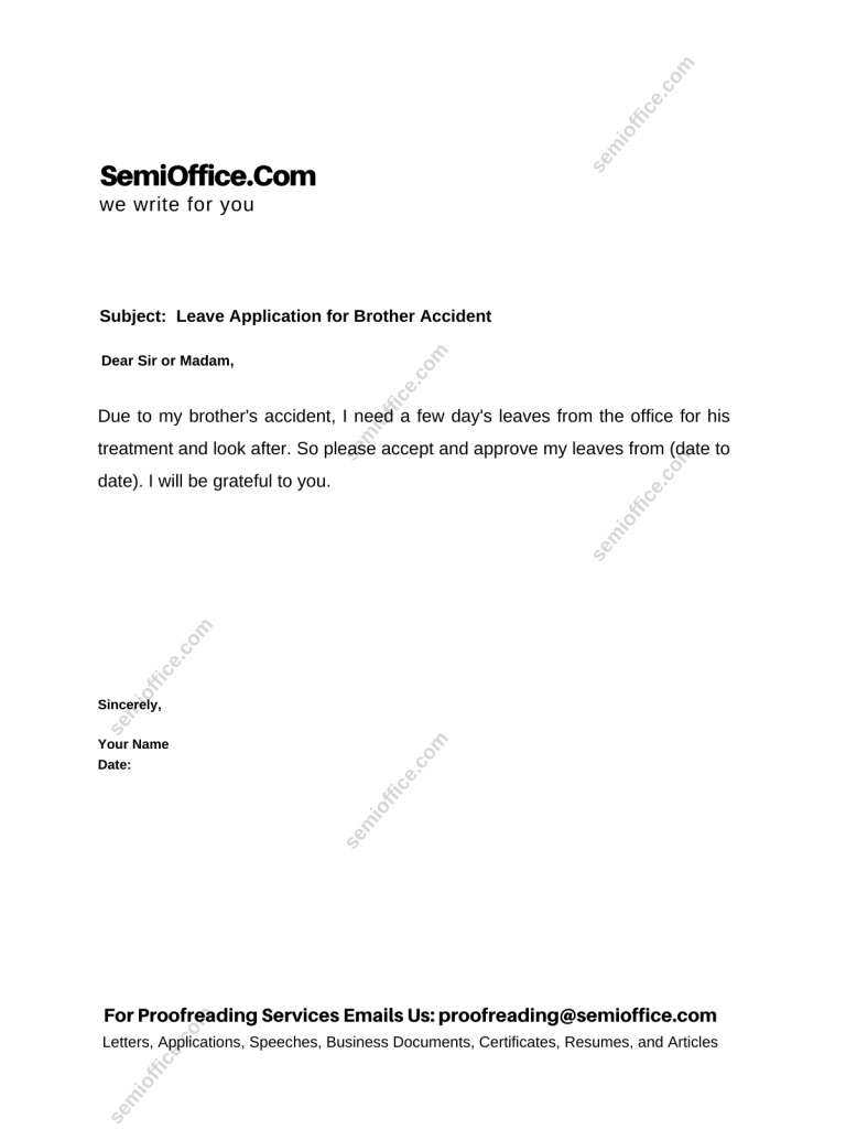 Leave Application for Brother Accident