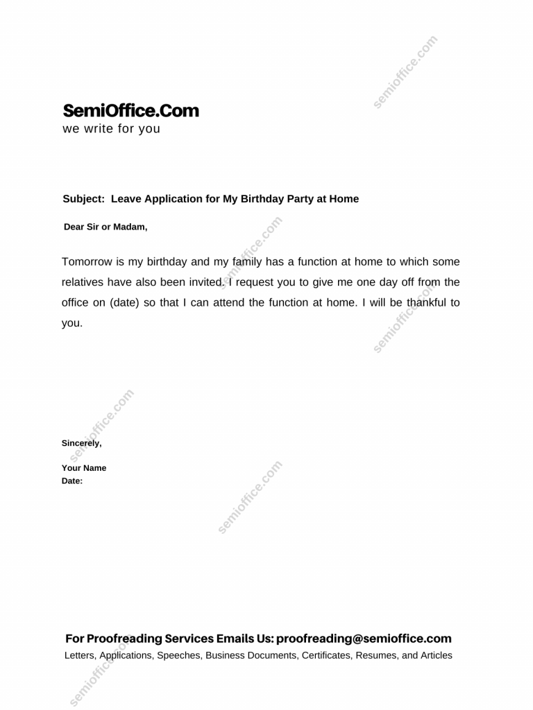 Leave Application for My Birthday Party at Home