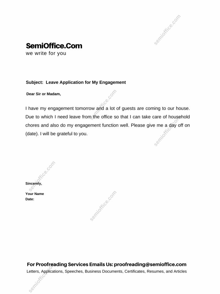 Leave Application for My Engagement from Office, School