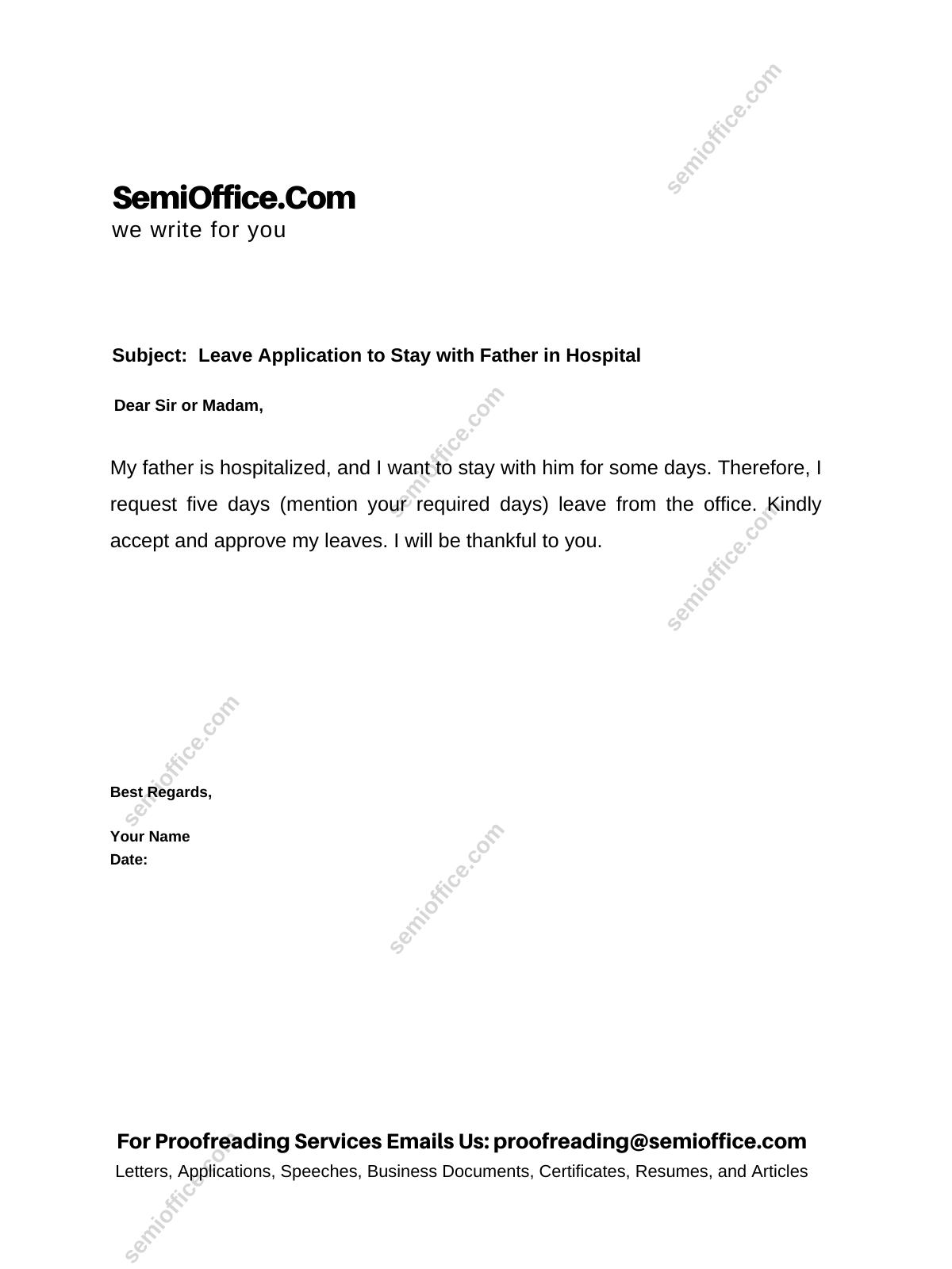 Leave Application to Stay with Father in Hospital