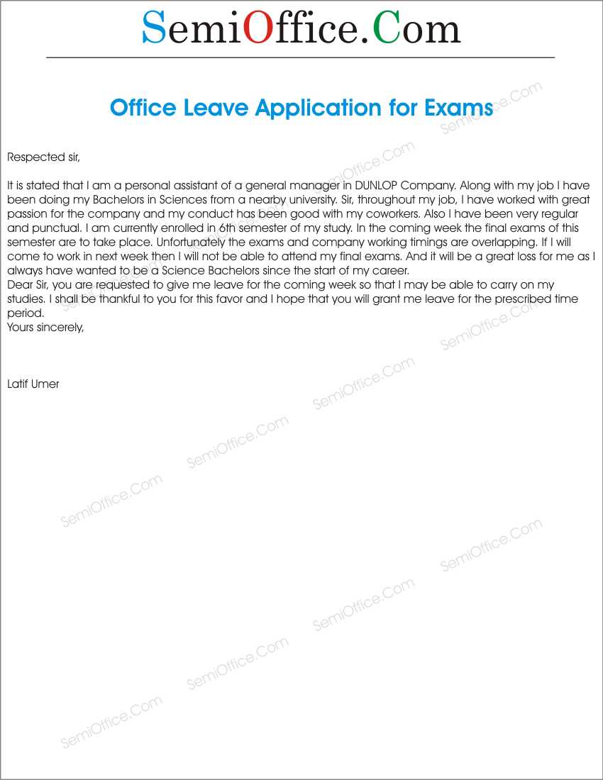 Leave Application For Semester Final Exam