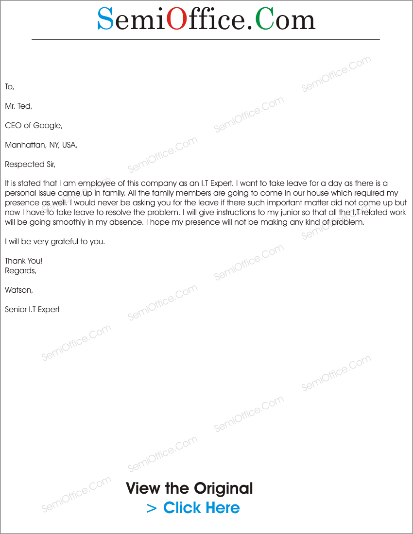 Leave Application for Family Problem Sample
