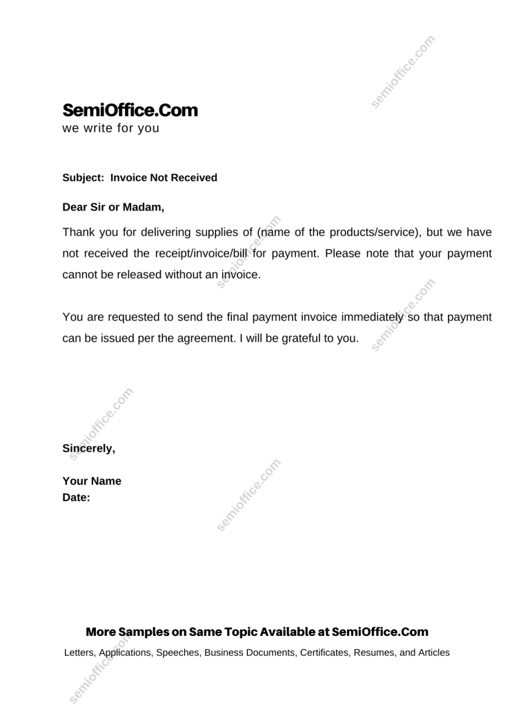 Letter to Inform the Invoice is Not Received