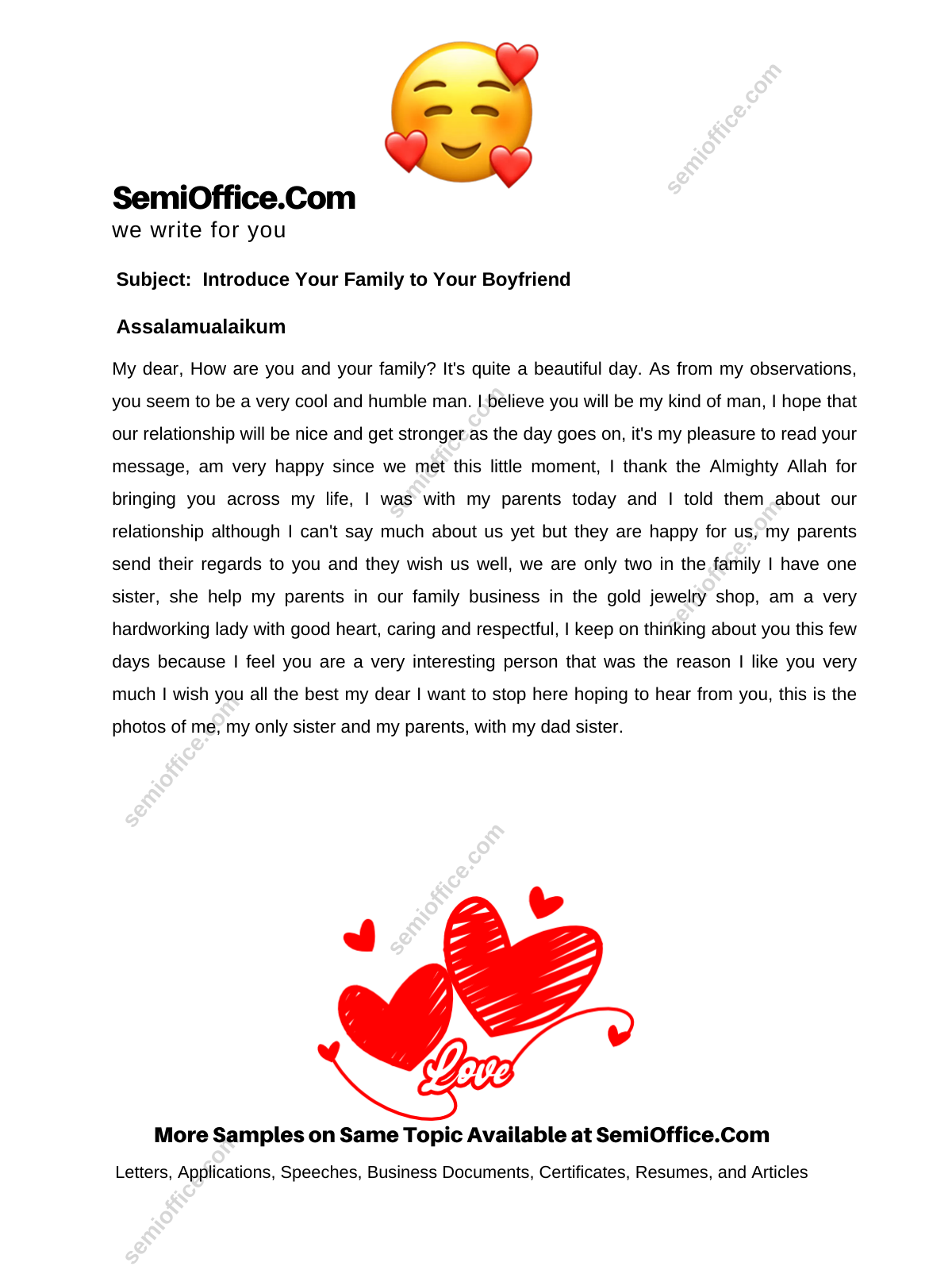 Letter to Boyfriend to Introduce Your Family