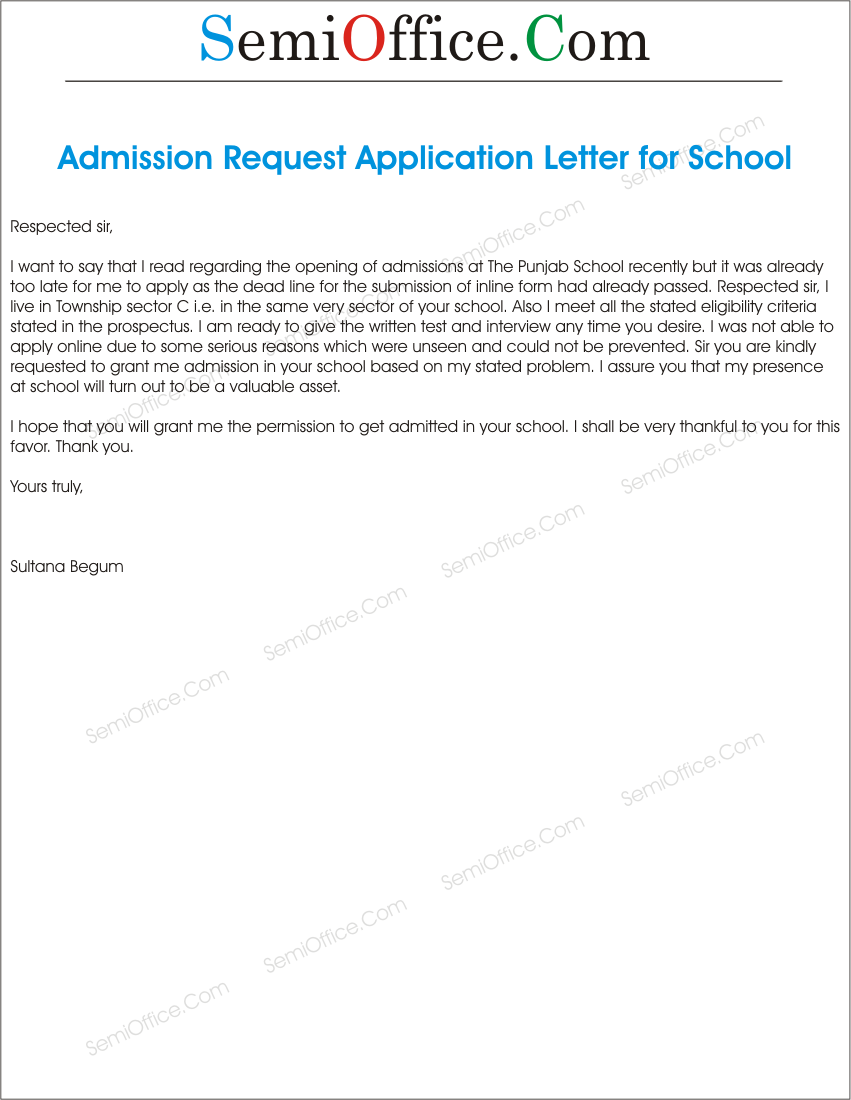 Letter To Principal Requesting For Admission