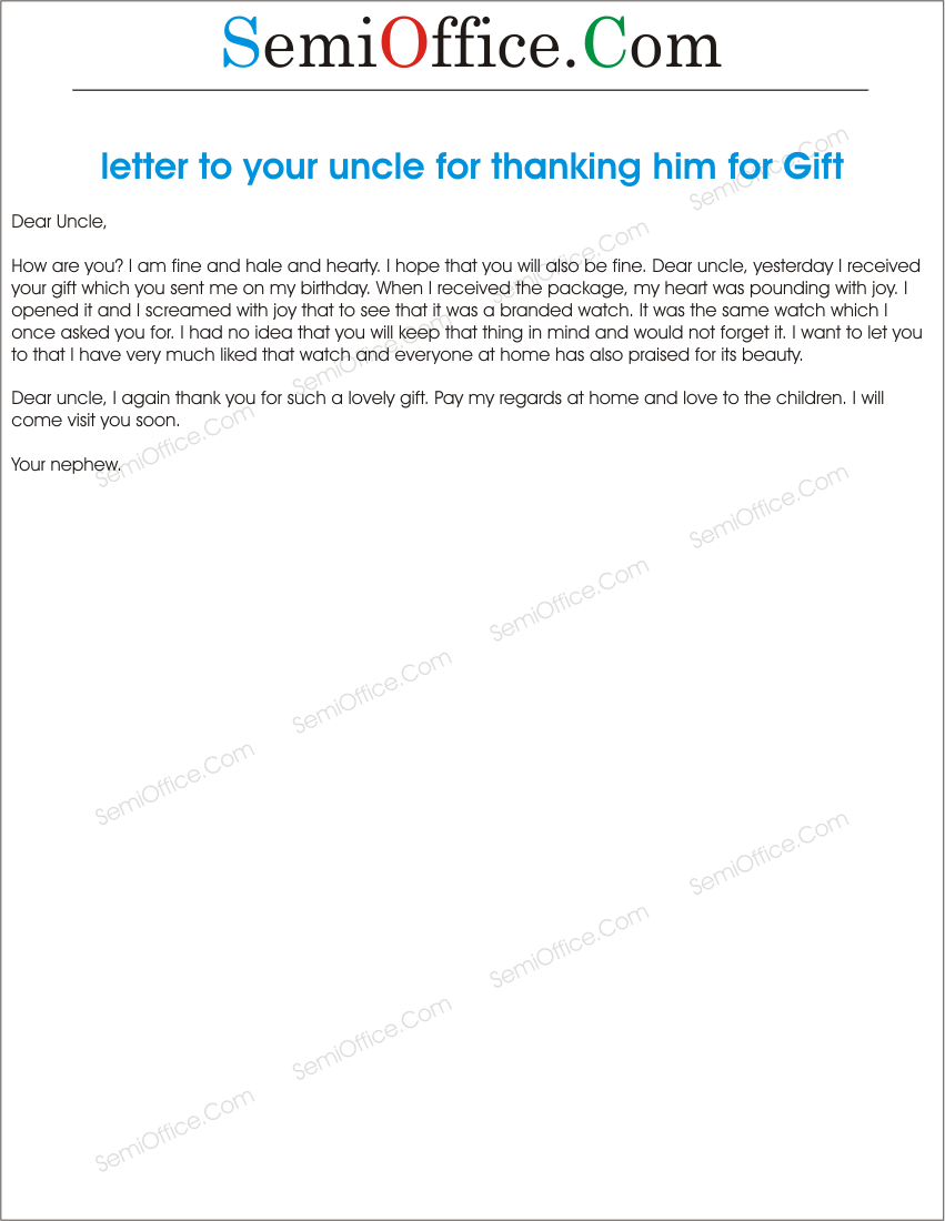 Letter To Your Uncle Thanking Him For Lovely Birthday Gift