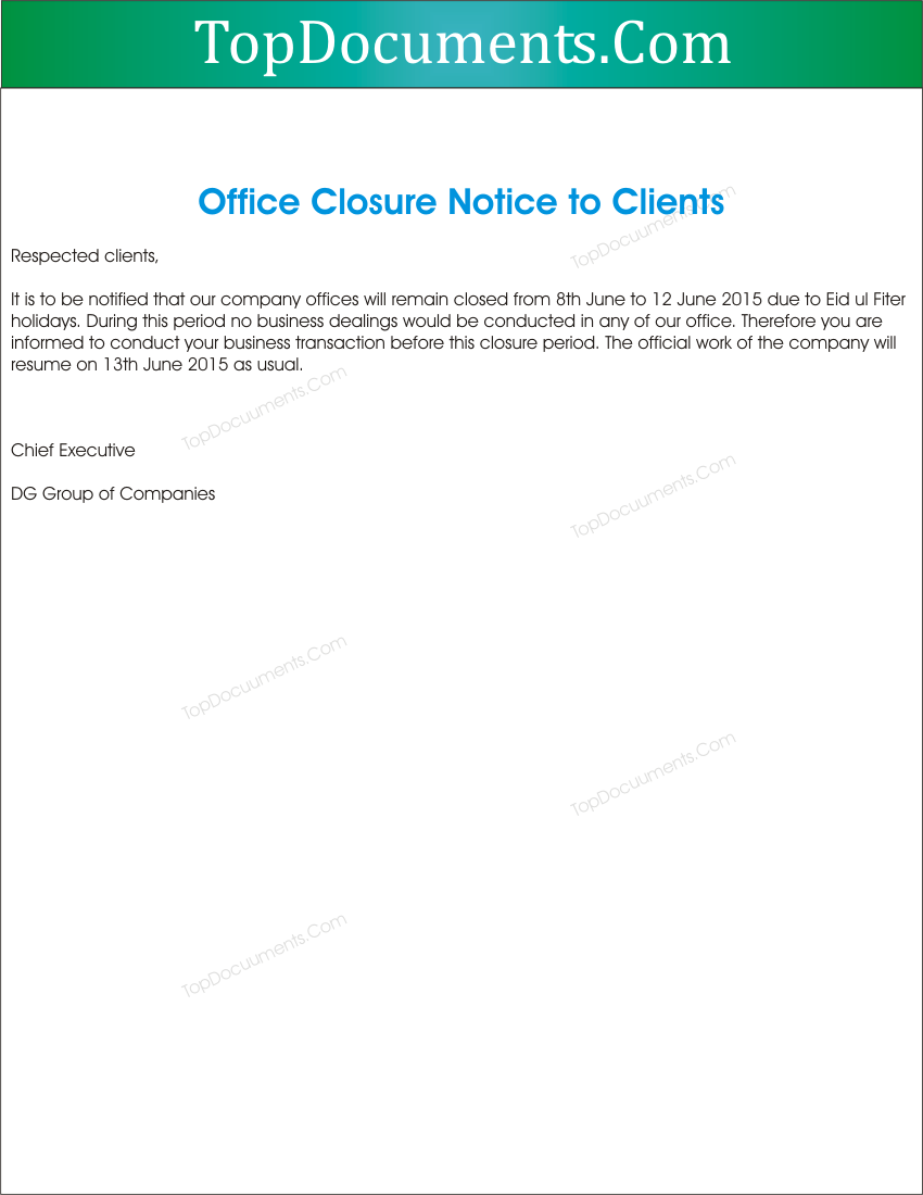 Office Closed Notifications to Clients