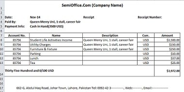 Payment Receipt Template in Excel Free Download