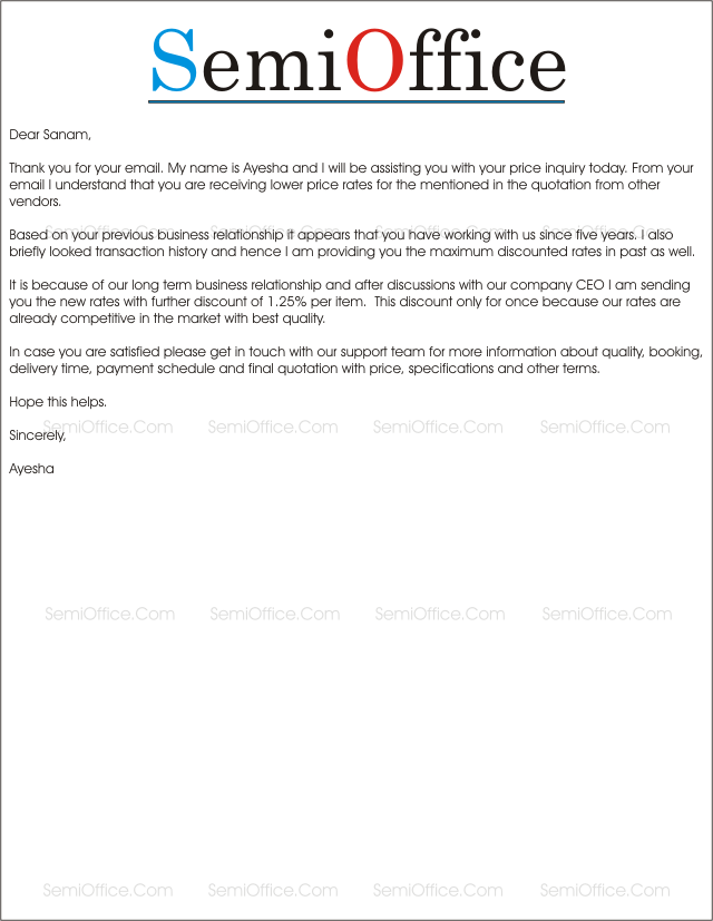 Quotation Letter Sample in Word