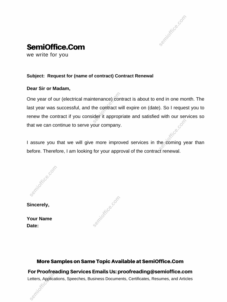 Sample email letter for contract renewal to company, partner, contractor, supplier etc